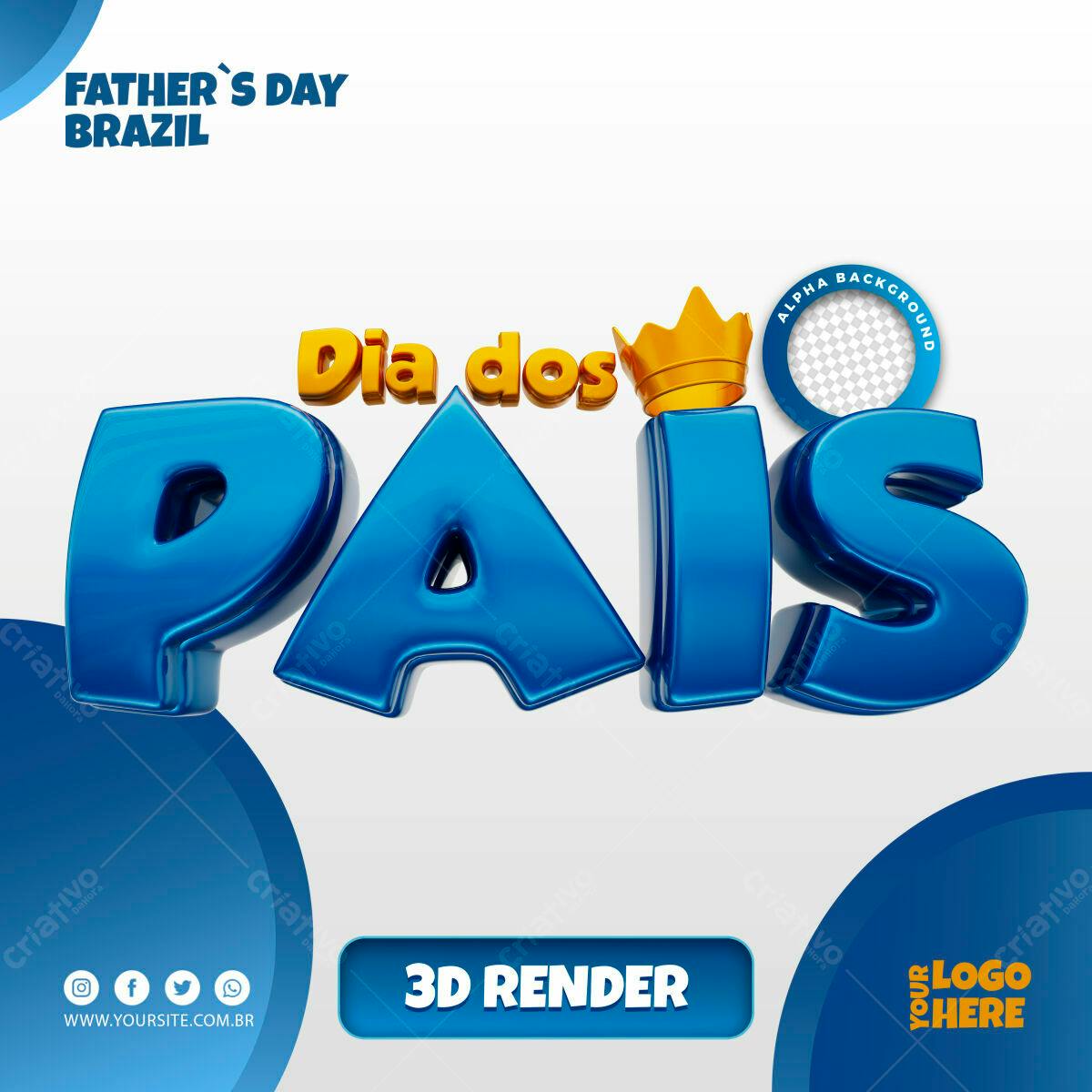 Selo 3D Dia dos Pais azul e dourado