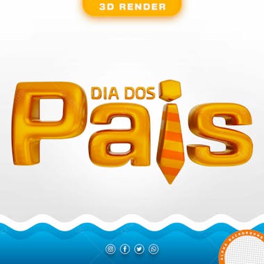 Dia dos pais texto 3d dourado para composicao psd