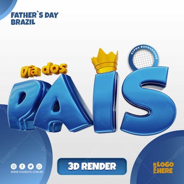 Dia dos pais texto 3d azul para composicao psd