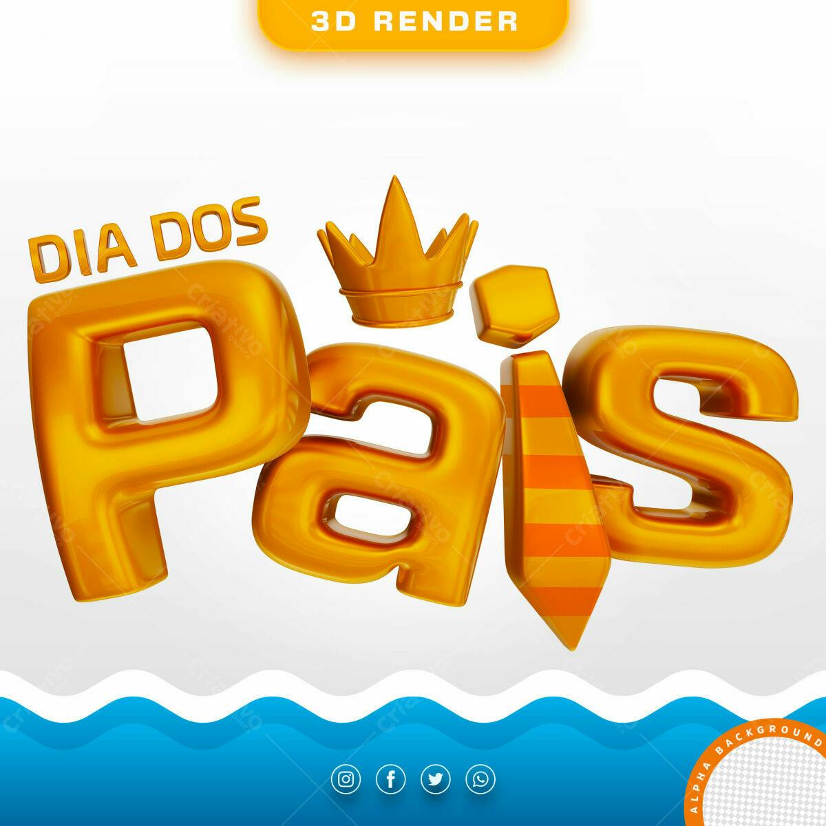 Selo 3D Dia dos Pais dourado metalizado