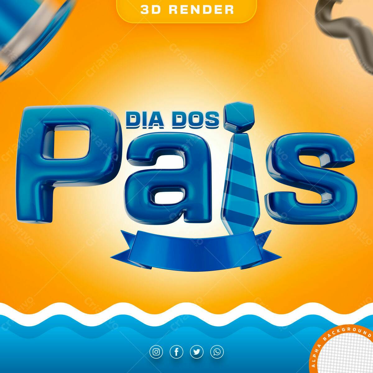 Selo 3D Dia dos Pais azul brilhante