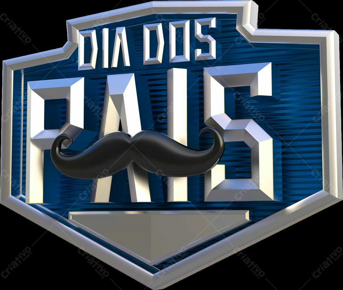 Selo 3D Dia dos Pais azul e prata metalizado
