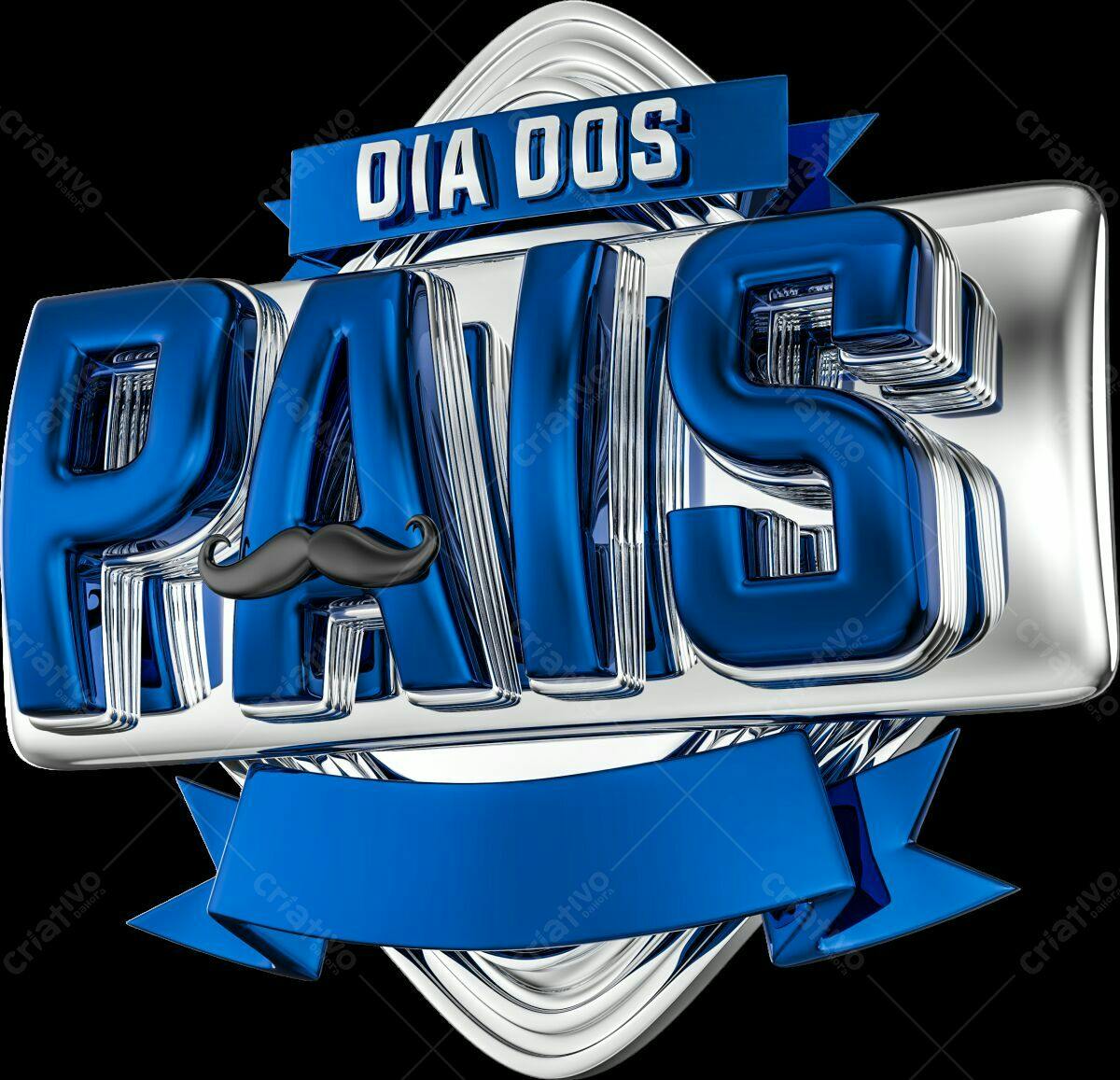 Selo 3D Dia dos Pais azul e prata metalizado