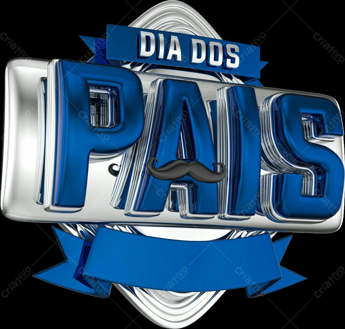 Selo 3D Dia dos Pais azul e prata metalizado