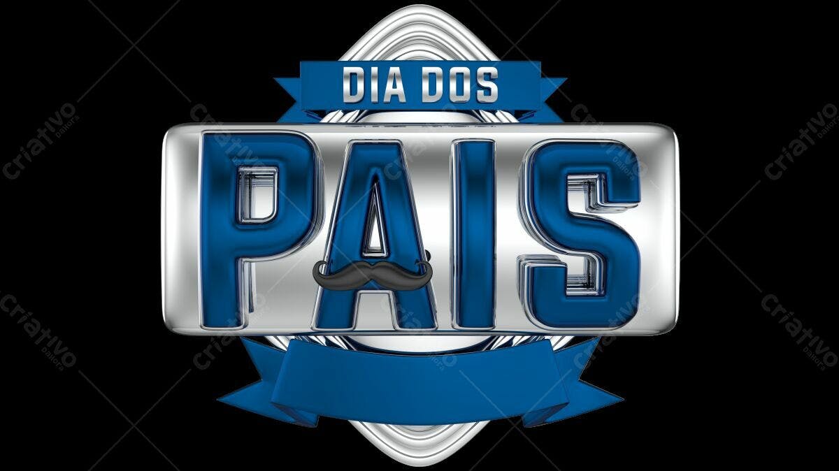 Selo 3D Dia dos Pais metálico azul e prata