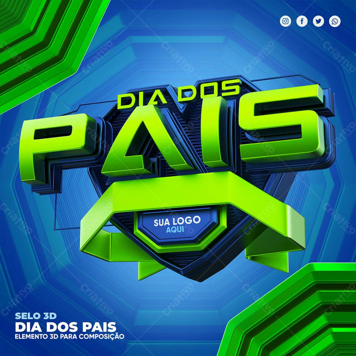 Selo 3D Dia dos Pais Verde e Azul Metálico