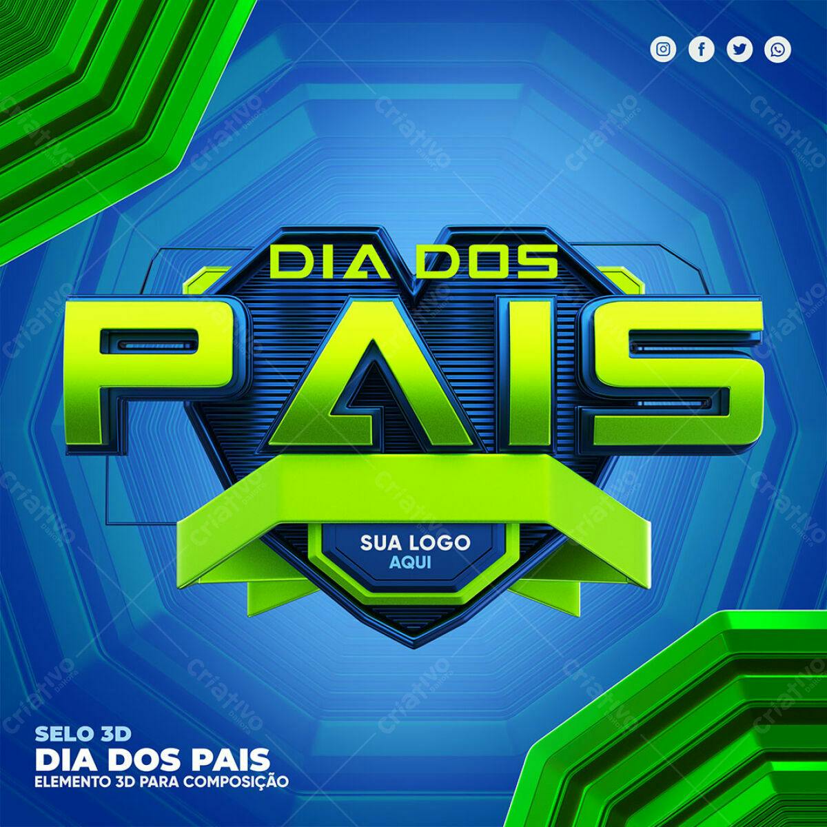 Selo 3D Dia dos Pais Verde e Azul Escuro