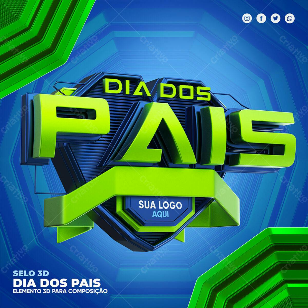 Selo 3D Dia dos Pais Verde e Azul Escuro