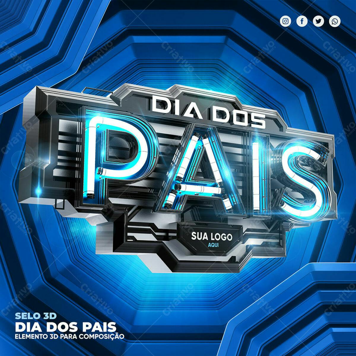 Selo 3D Dia dos Pais metálico azul e branco