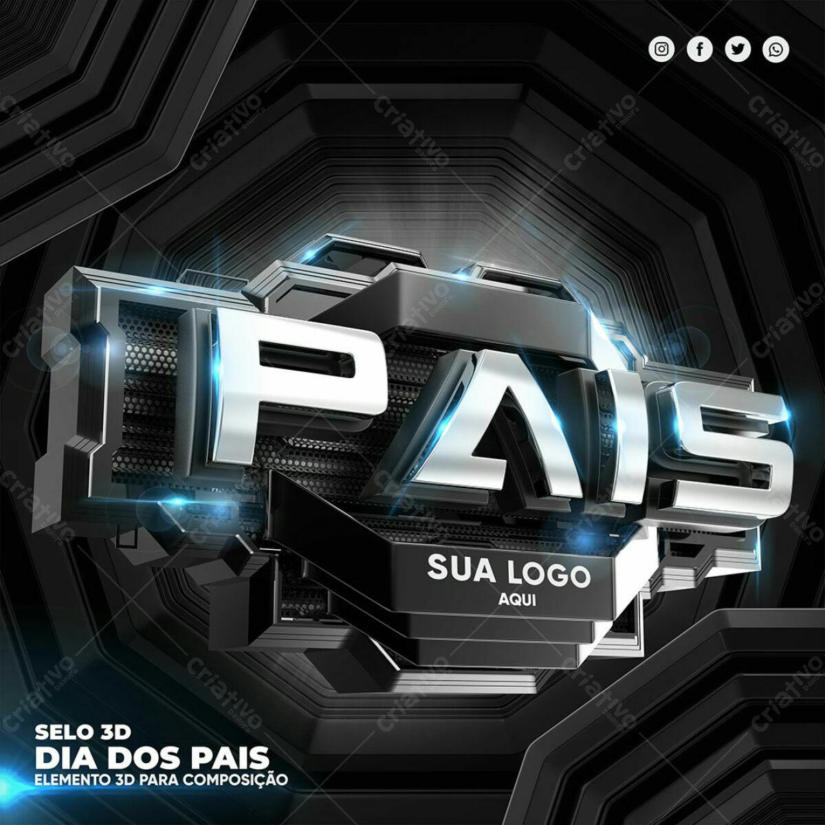 Selo 3D Dia dos Pais Metalizado Prata e Azul