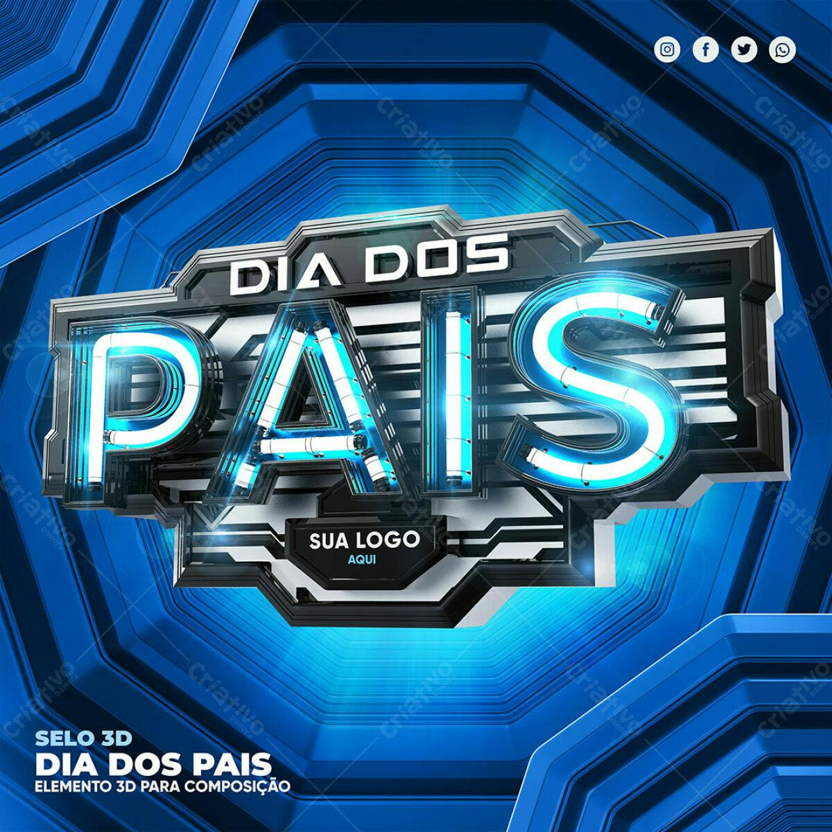 Selo 3D Dia dos Pais azul e preto metálico