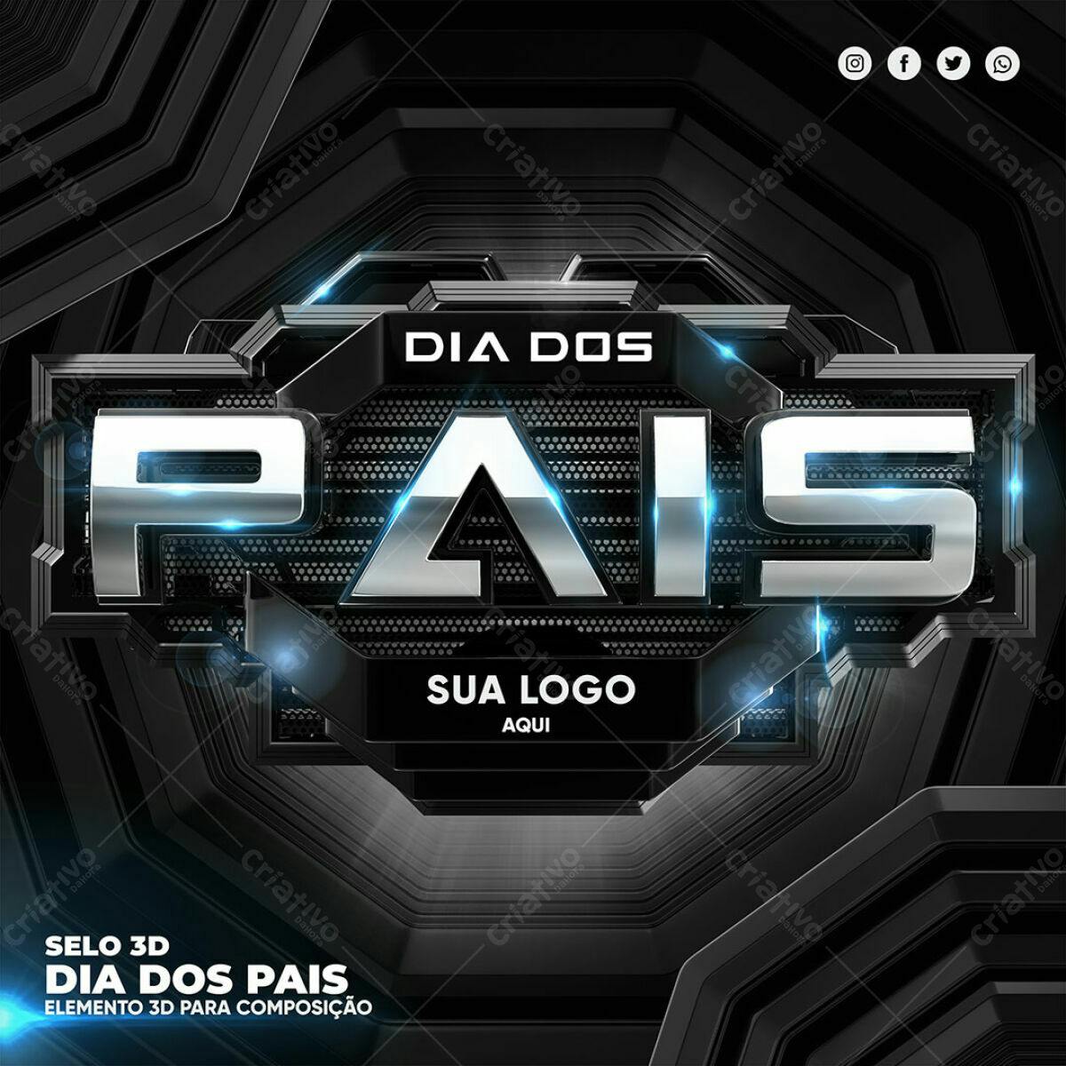 Selo 3D Dia dos Pais Metálico Prata e Cinza