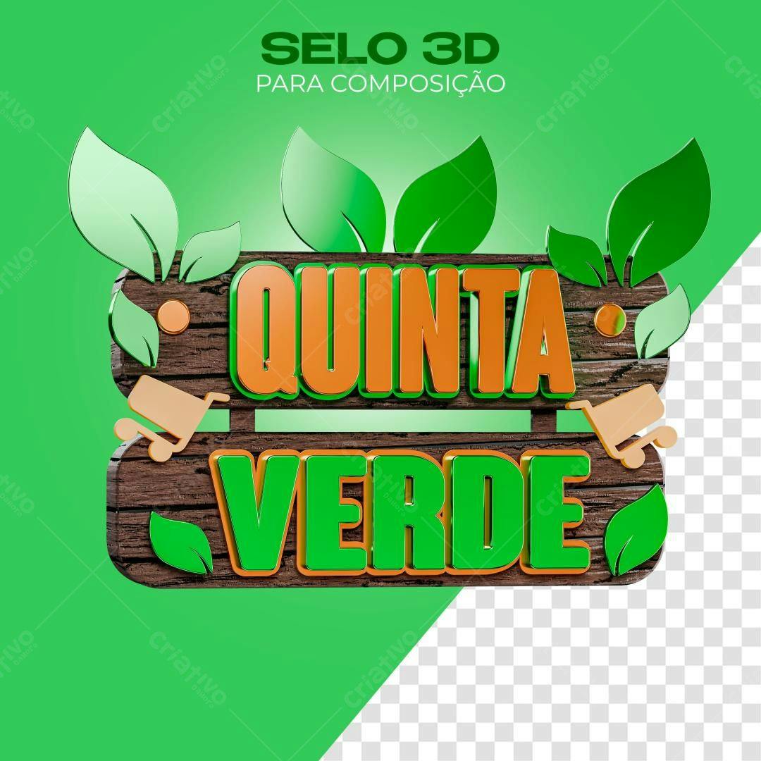 Selo 3D Quinta Verde para Composição PSD Editável
