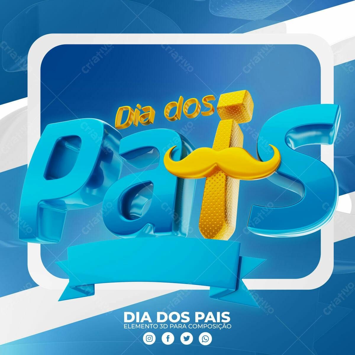 Selo 3D Dia dos Pais Azul e Dourado