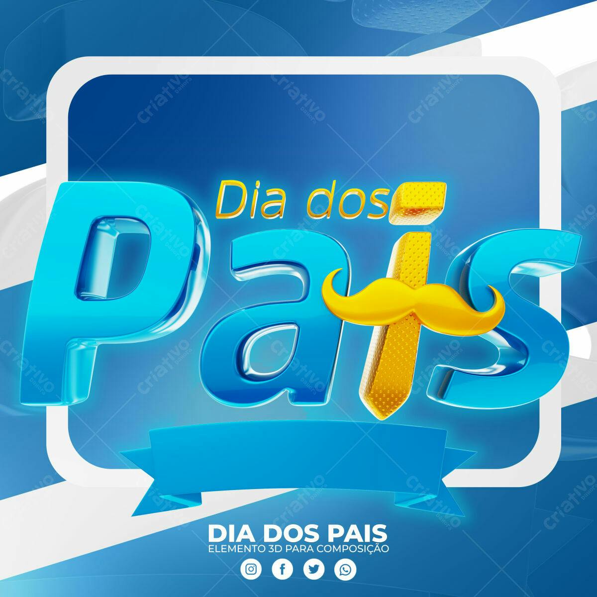 Selo 3D Dia dos Pais Azul e Dourado