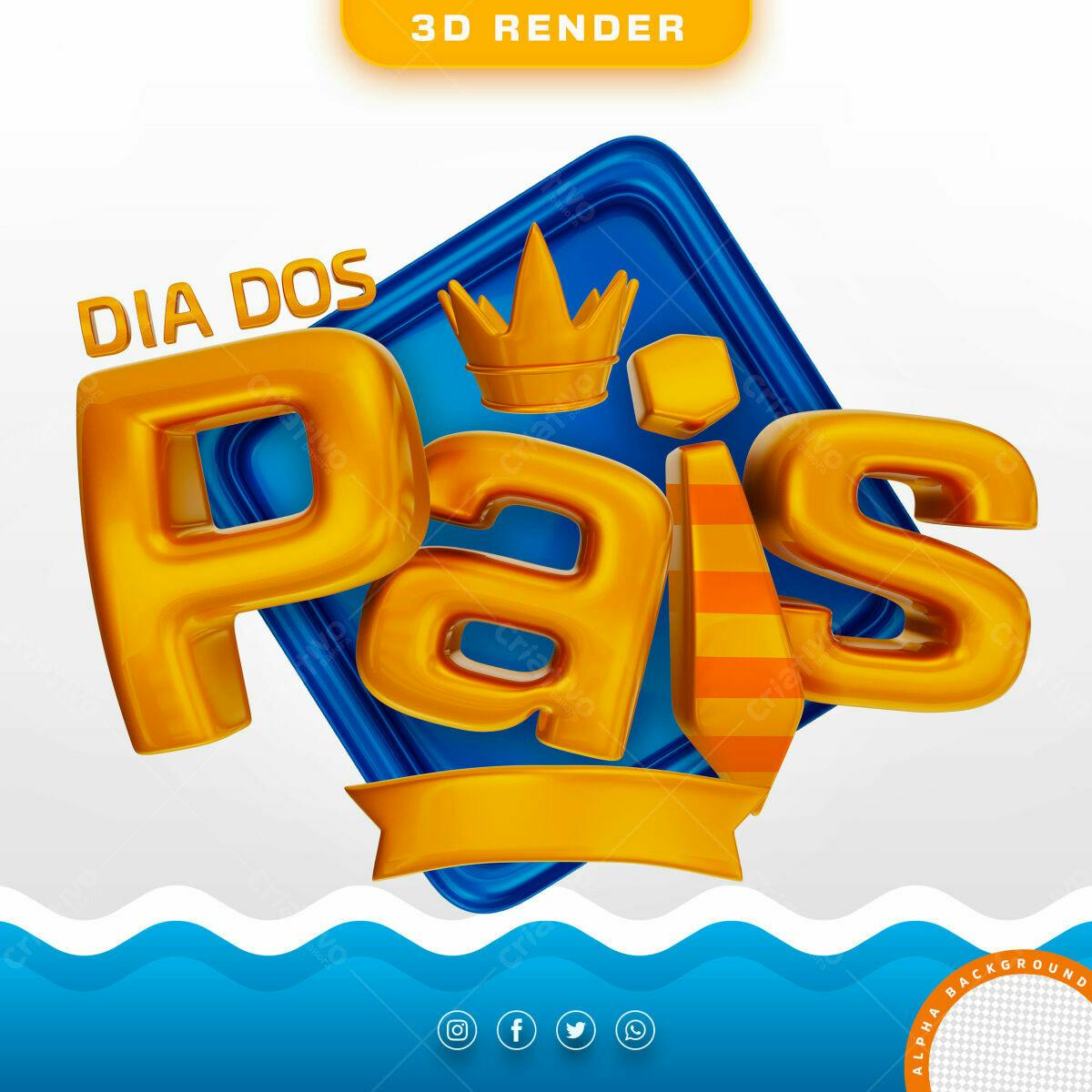 Selo 3D Dia dos Pais dourado e azul