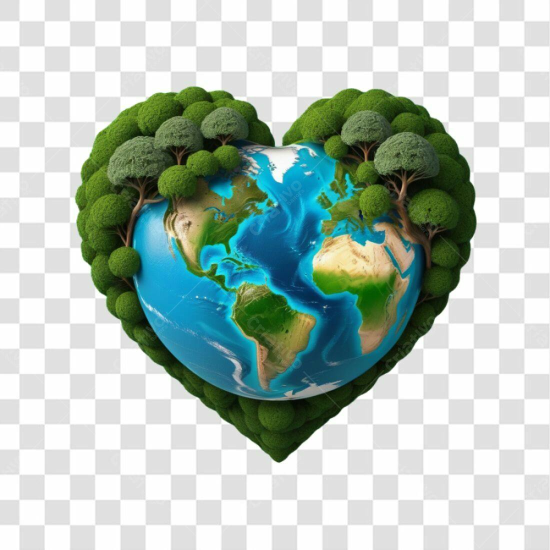 Icone Dia da Terra Planeta em formato de coração PNG com fundo transparente