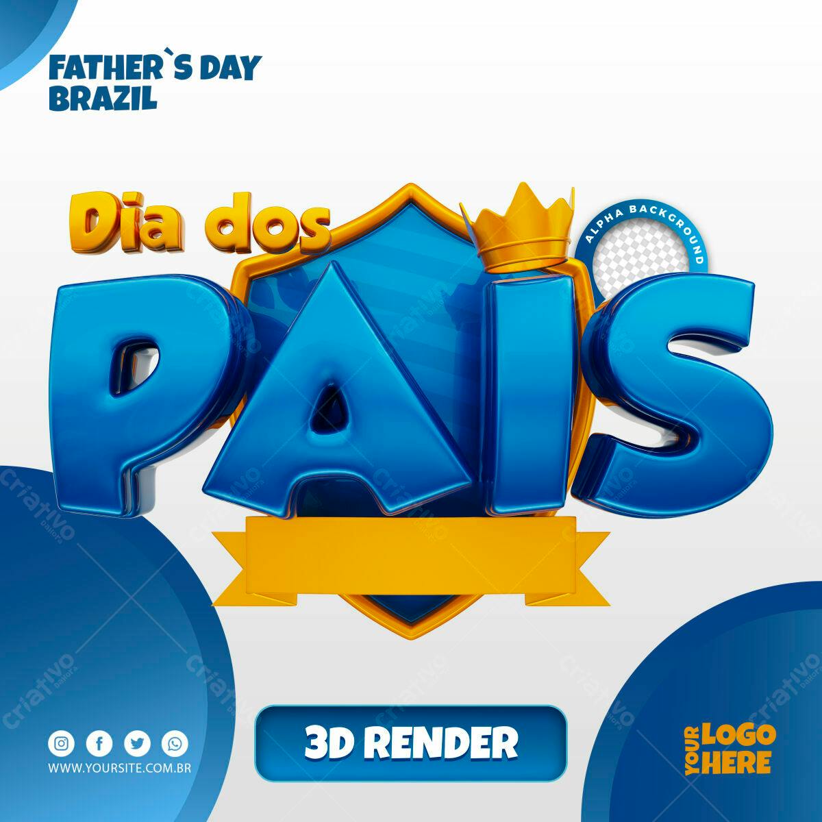 Selo 3D Dia dos Pais Azul e Dourado