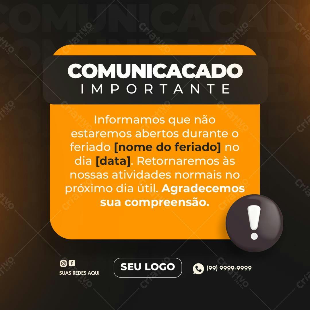 Comunicado de Feriado PSD Editável