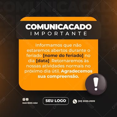 Comunicado importante feriado