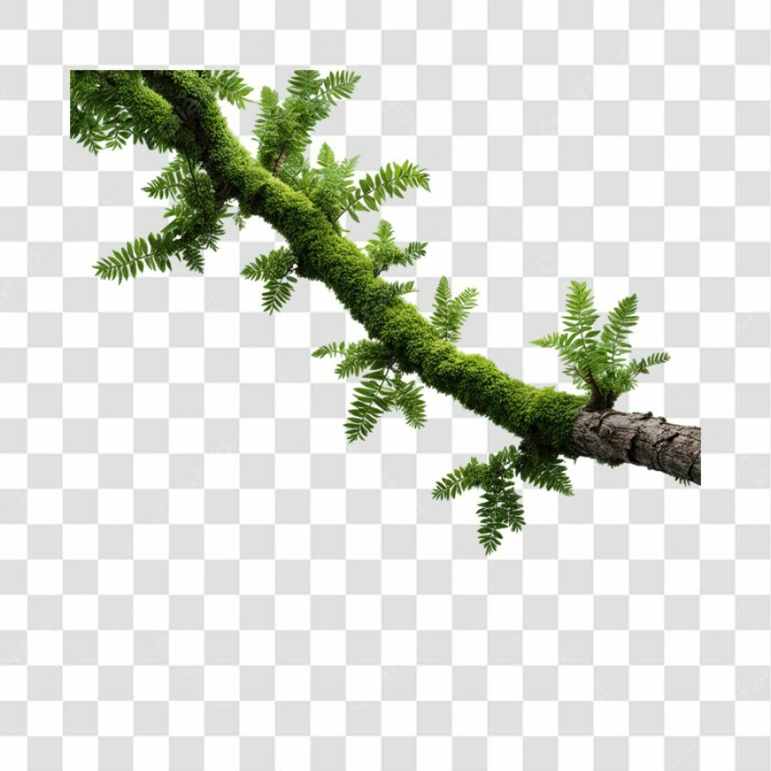 Elemento PNG com fundo transparente Galho coberto de musgo e samambaias