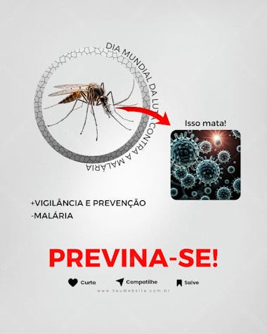 Mais vigilância e prevenção e menos malária psd editável para o dia mundial da luta contra a malária