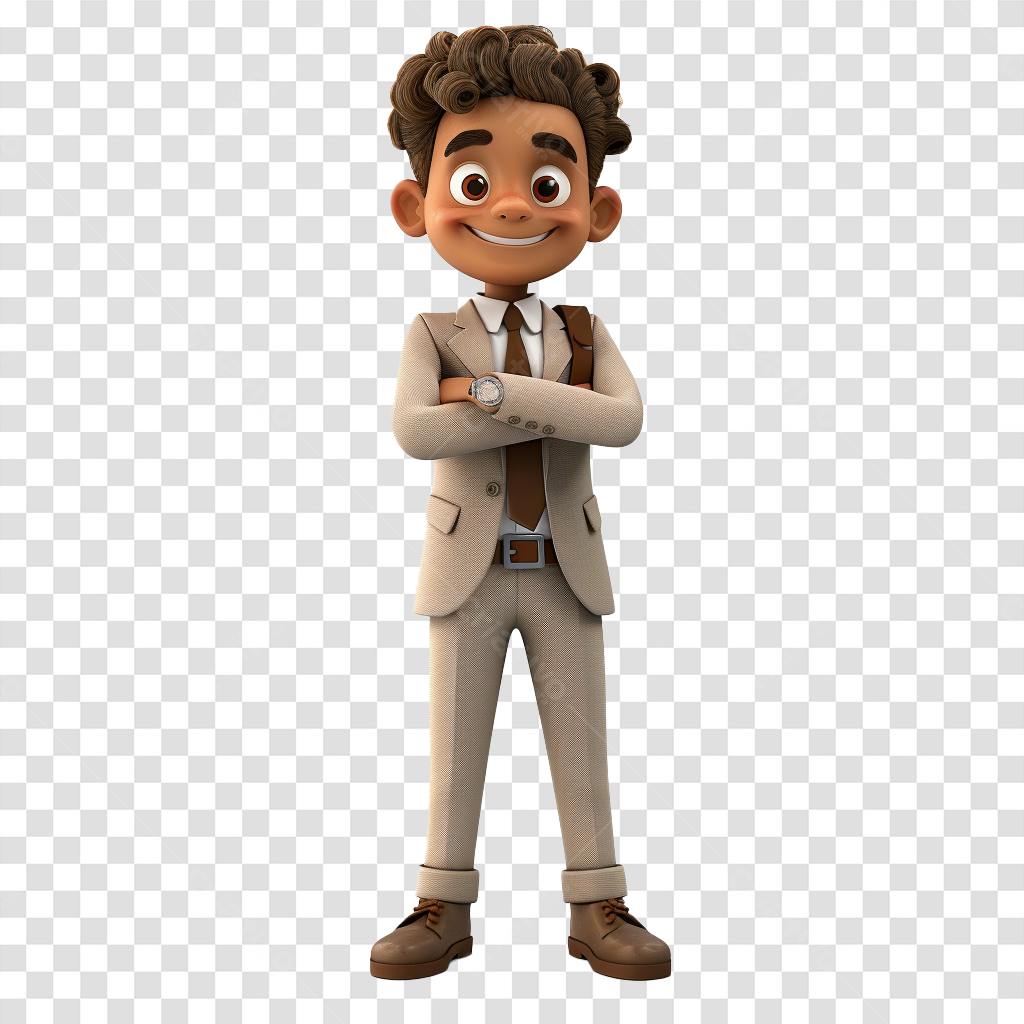 Menino Cartoon Confiante em Terno Bege