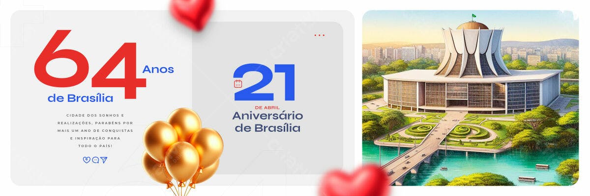 Banner Aniversário de Brasília 64 Anos PSD Editável