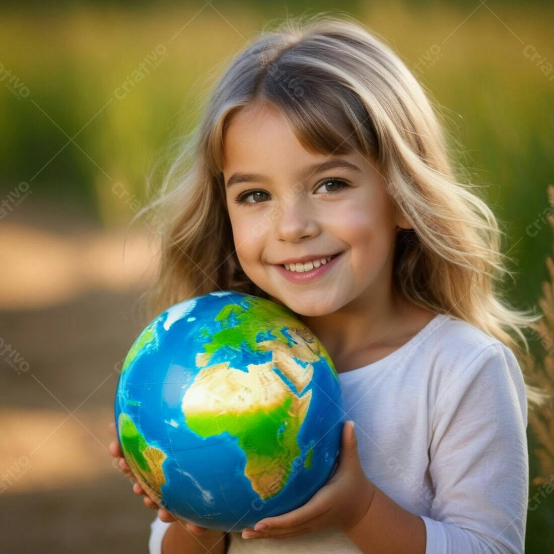 Menina sorridente abraçando globo terrestre