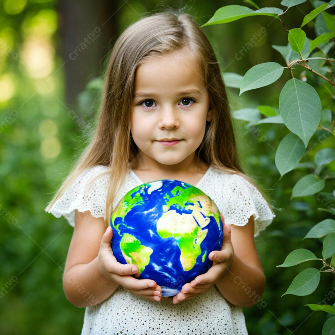 Menina segurando globo terrestre em jardim