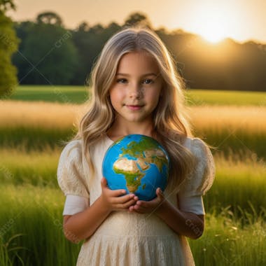 Menina com o planeta terra