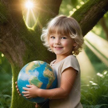 Menina com o planeta terra