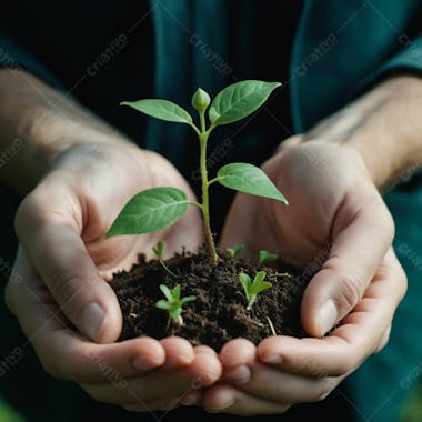 Mãos segurando planta terra em alta qualidade