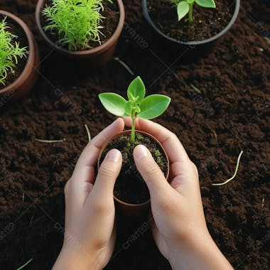 Mãos segurando planta terra em alta qualidade