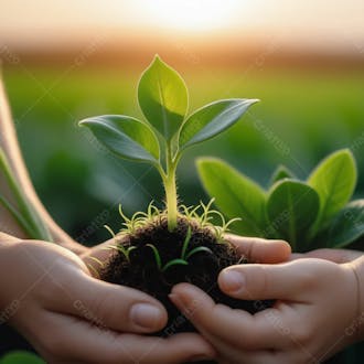 Mãos segurando planta terra em alta qualidade