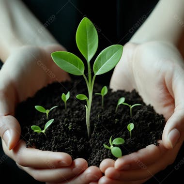 Mãos segurando planta terra em alta qualidade