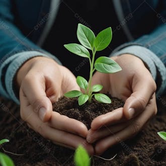 Mãos segurando planta terra em alta qualidade