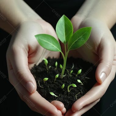 Mãos segurando planta terra em alta qualidade