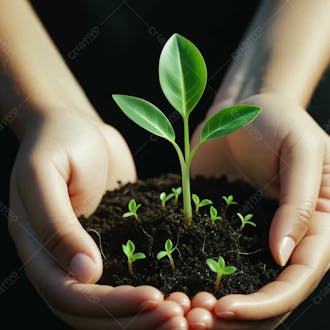 Mãos segurando planta terra em alta qualidade