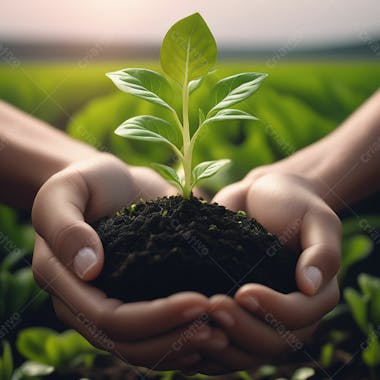 Mãos segurando planta terra em alta qualidade