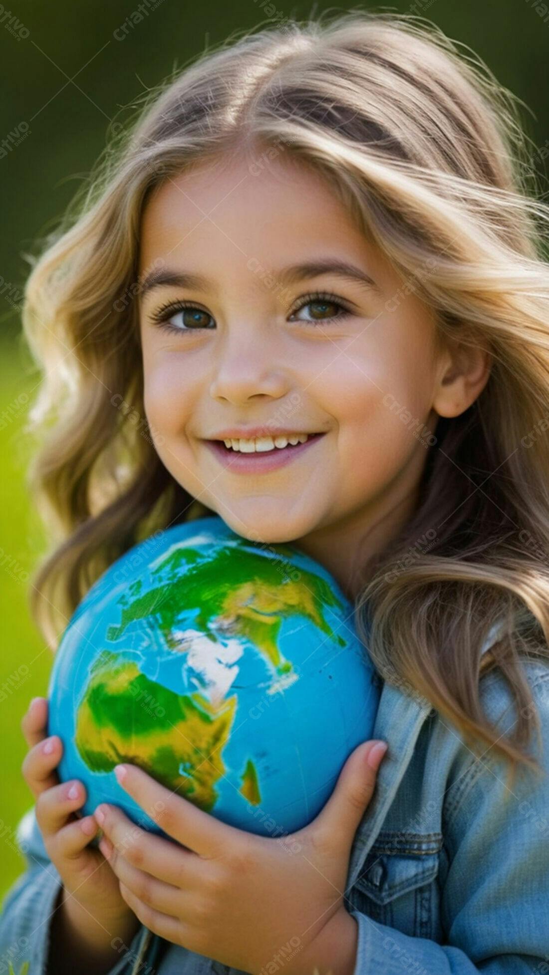 Menina sorridente abraçando globo terrestre
