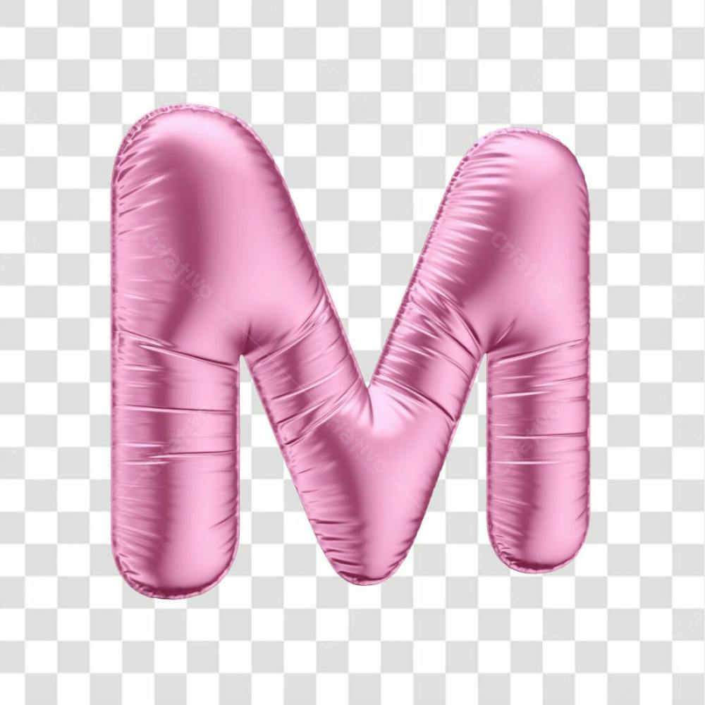 Alfabeto Letra M Em 3D Formato De Balão Rosa Dia Da Mulher Dia Das Mães Menina Aniversário Fundo Transparente (1)