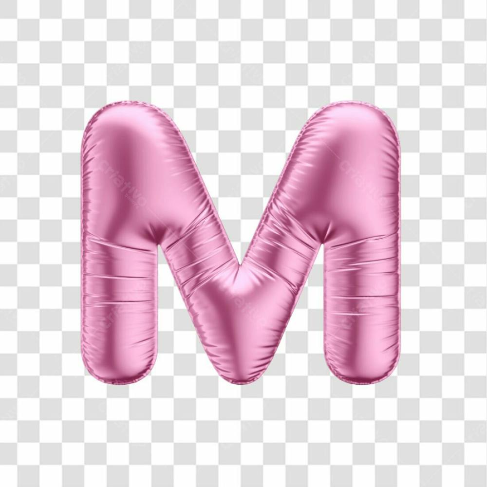 Alfabeto Letra M Em 3D Formato De Balão Rosa Dia Da Mulher Dia Das Mães Menina Aniversário Fundo Transparente (2)