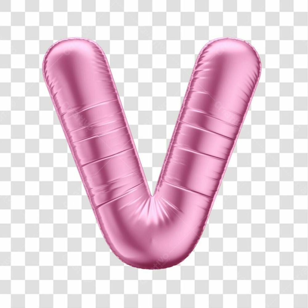 Alfabeto Letra V Em 3D Formato De Balão Rosa Dia Da Mulher Dia Das Mães Menina Aniversário Fundo Transparente (2)