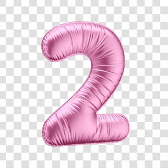 Número 2 em 3d formato de balão rosa dia da mulher dia das mães menina aniversário fundo transparente