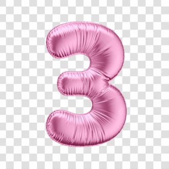 Número 3 em 3d formato de balão rosa dia da mulher dia das mães menina aniversário fundo transparente