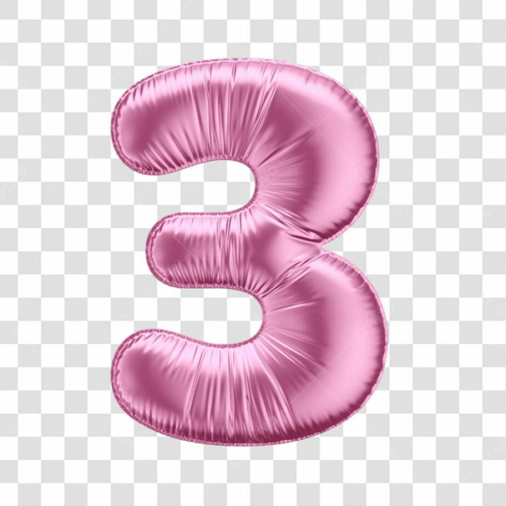 Número 3 Em 3D Formato De Balão Rosa Dia Da Mulher Dia Das Mães Menina Aniversário Fundo Transparente (2)