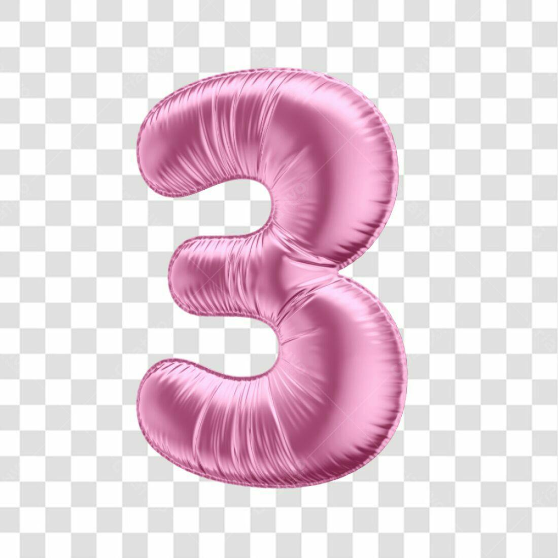 Icone Numero 3 Rosa Balão PNG com fundo transparente