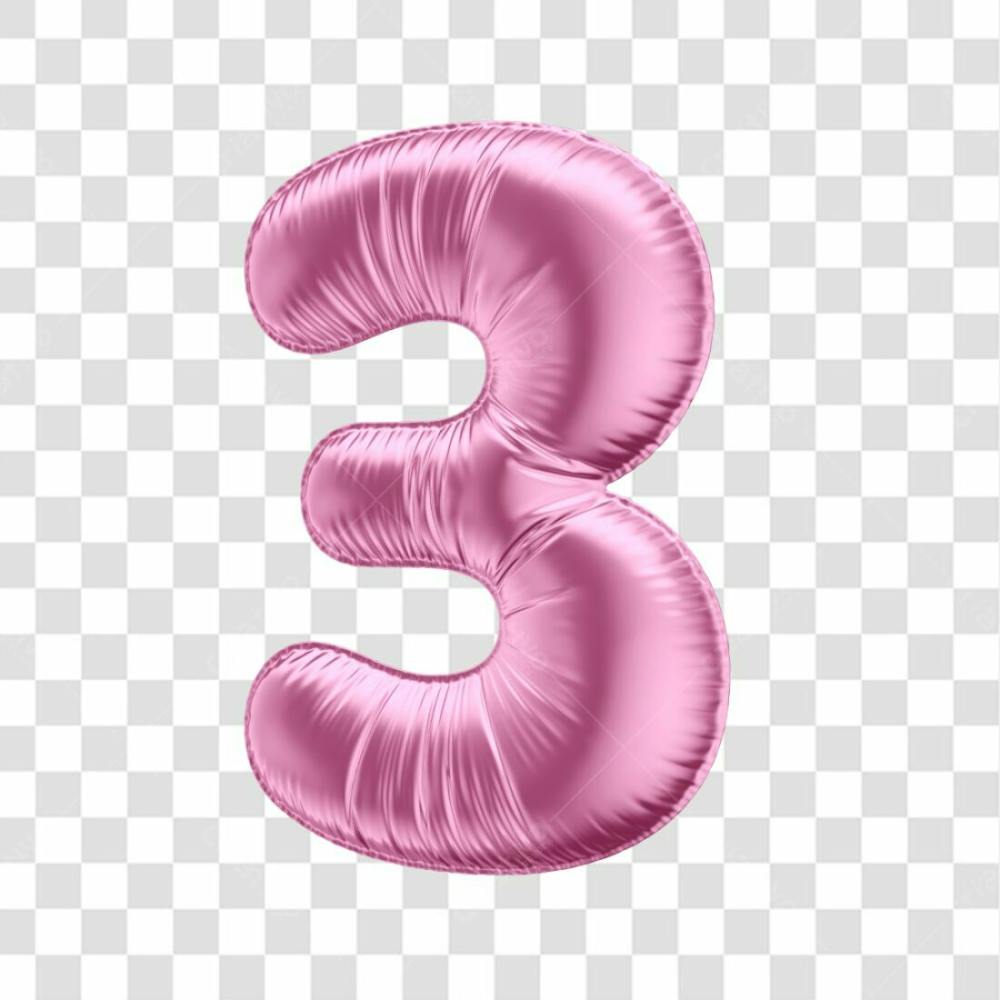 Número 3 Em 3D Formato De Balão Rosa Dia Da Mulher Dia Das Mães Menina Aniversário Fundo Transparente (3)