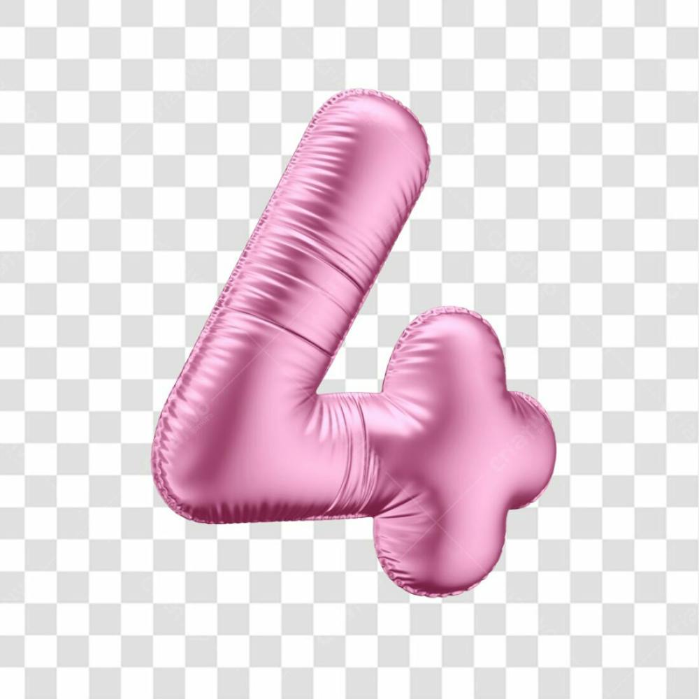 Número 4 Em 3D Formato De Balão Rosa Dia Da Mulher Dia Das Mães Menina Aniversário Fundo Transparente (1)